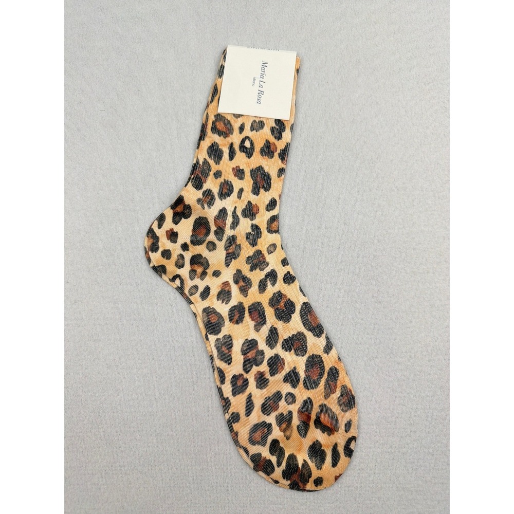 Maria La Rosa Savana Silk Blend Leopard Print Crew Socks Made in Italy OS NEW